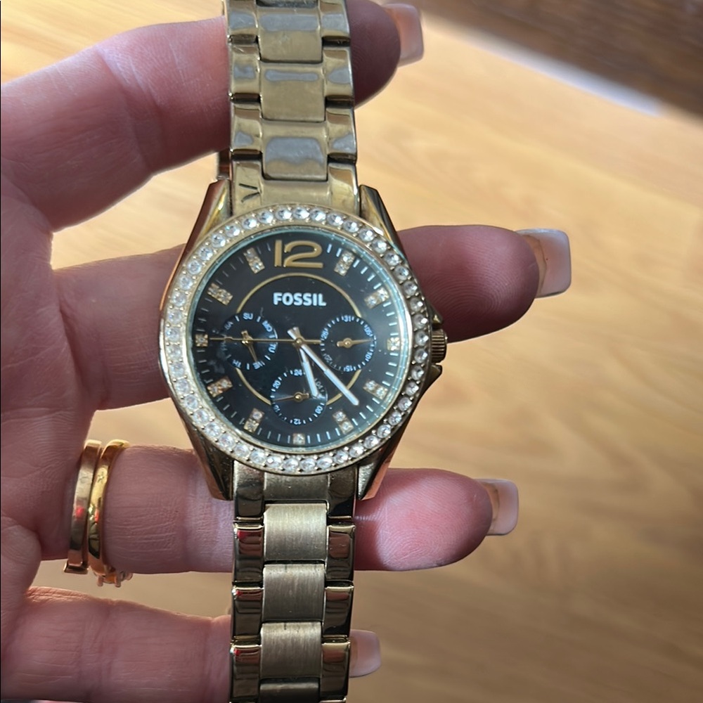 Fossil Gold Watch with Crystal Accents